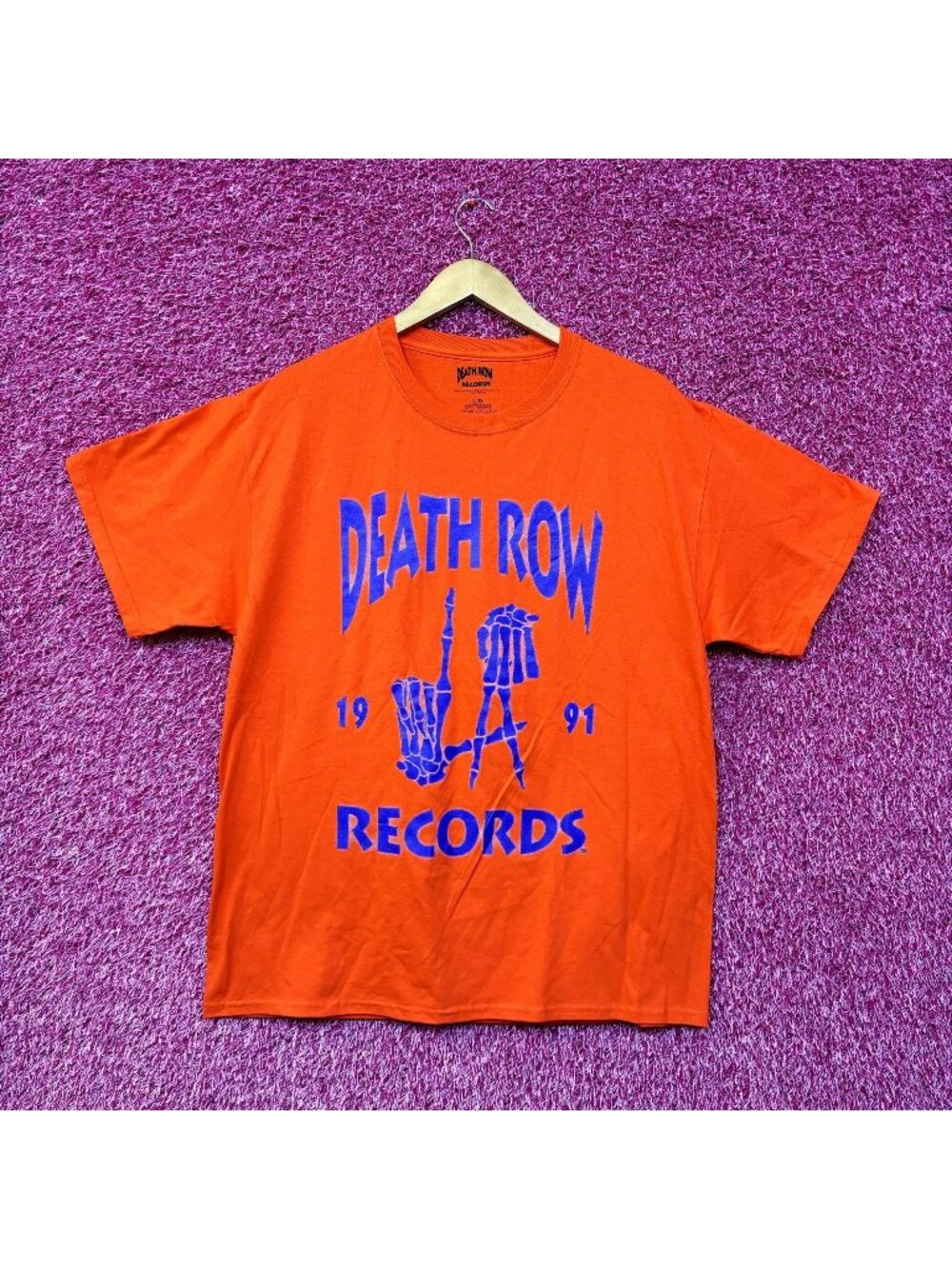 Death Row Records LA Skull Hands 1991 Neon Rap Tee L